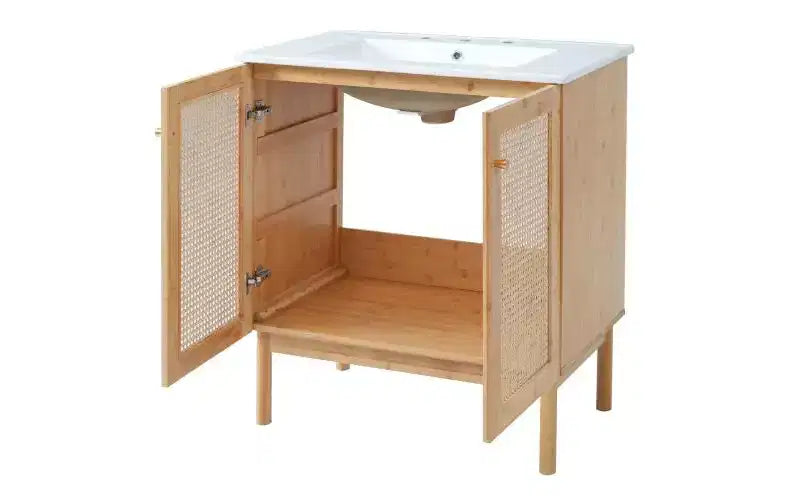 Natural Brown Acacia & Rattan 30" Bathroom Vanity with Sink, for 1