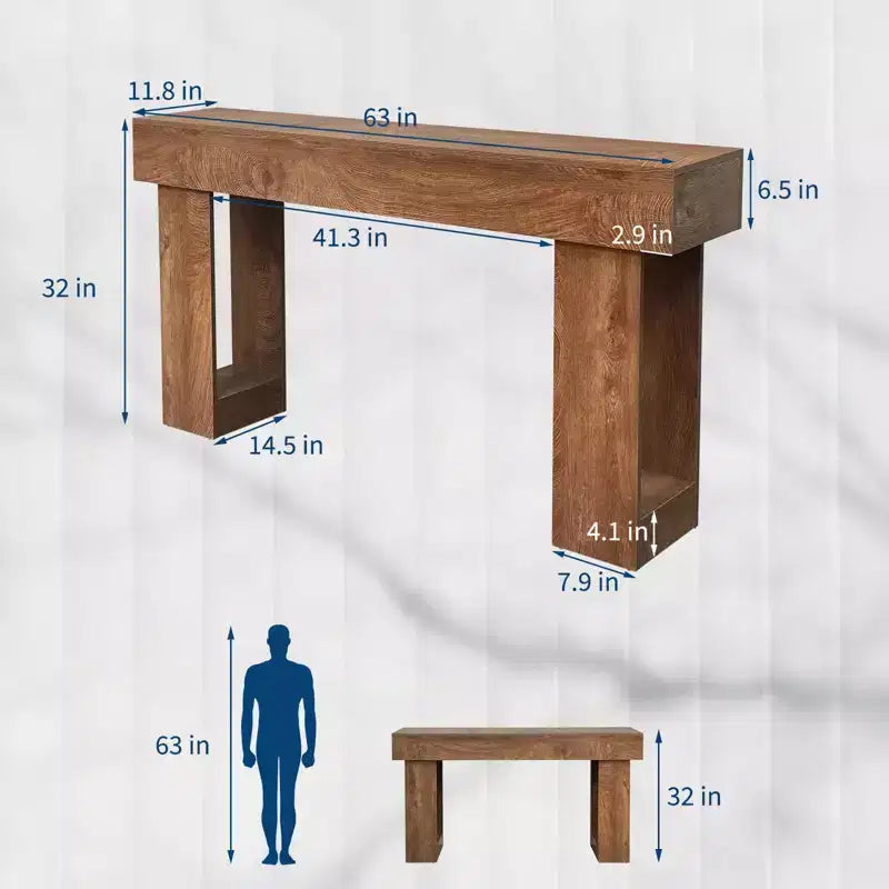 Brown Rectangular Console Table for 1, Farmhouse Style, 63 in
