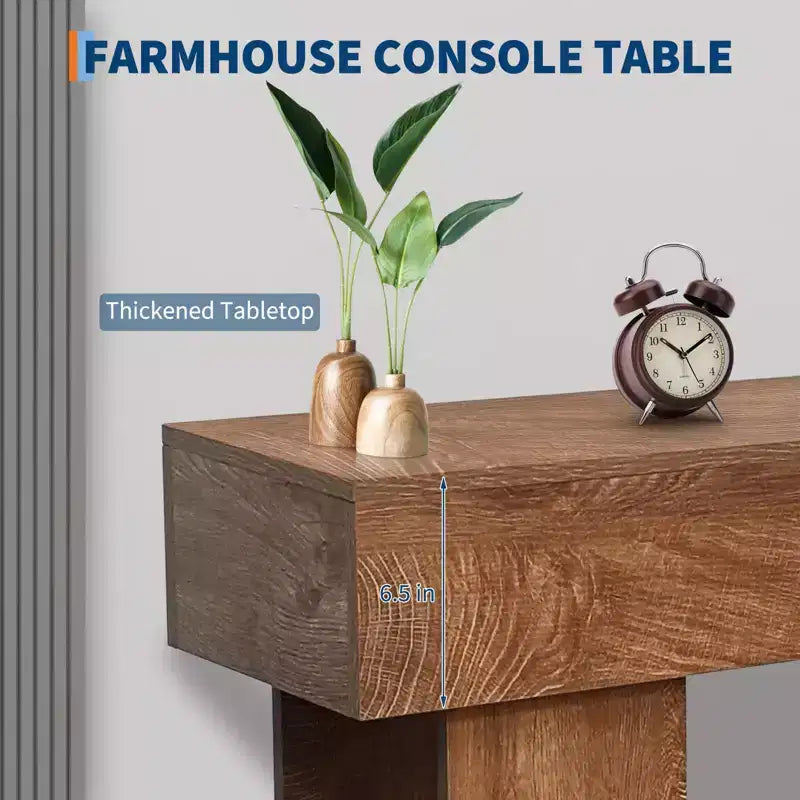 Brown Rectangular Console Table for 1, Farmhouse Style, 63 in