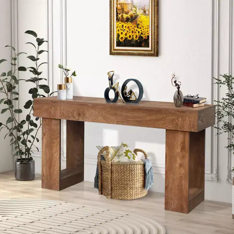 Brown Rectangular Console Table for 1, Farmhouse Style, 63 in