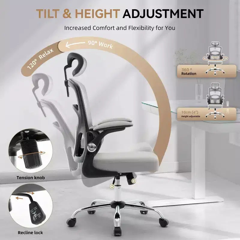 Black / Gray High-Back Mesh Ergonomic Office Chair, Single Seat