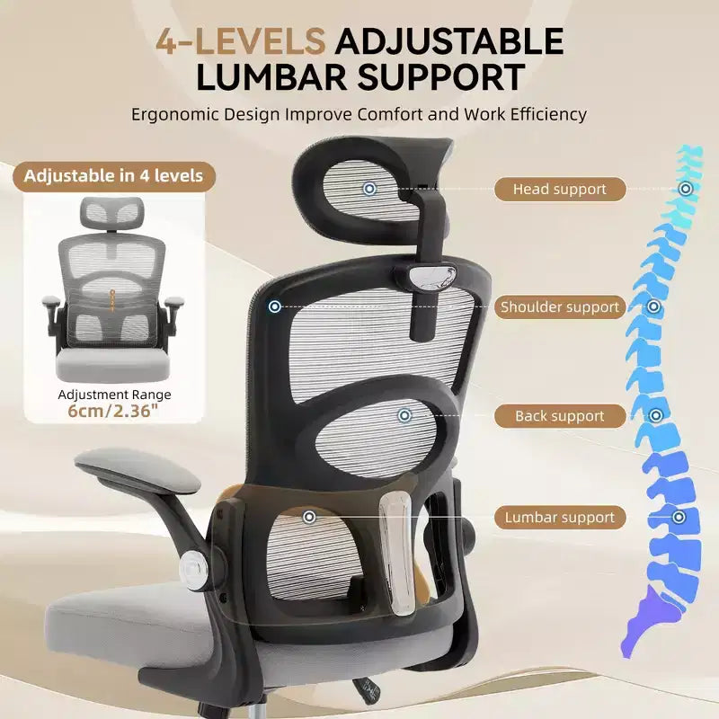 Black / Gray High-Back Mesh Ergonomic Office Chair, Single Seat