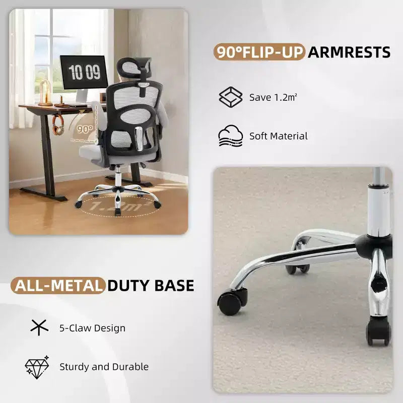 Black / Gray High-Back Mesh Ergonomic Office Chair, Single Seat