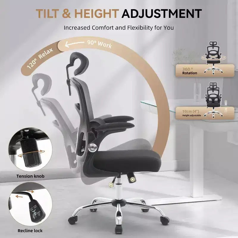 Black / Gray High-Back Mesh Ergonomic Office Chair, Single Seat