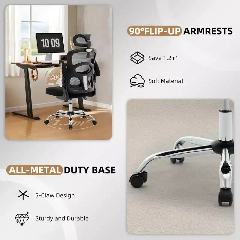 Black / Gray High-Back Mesh Ergonomic Office Chair, Single Seat
