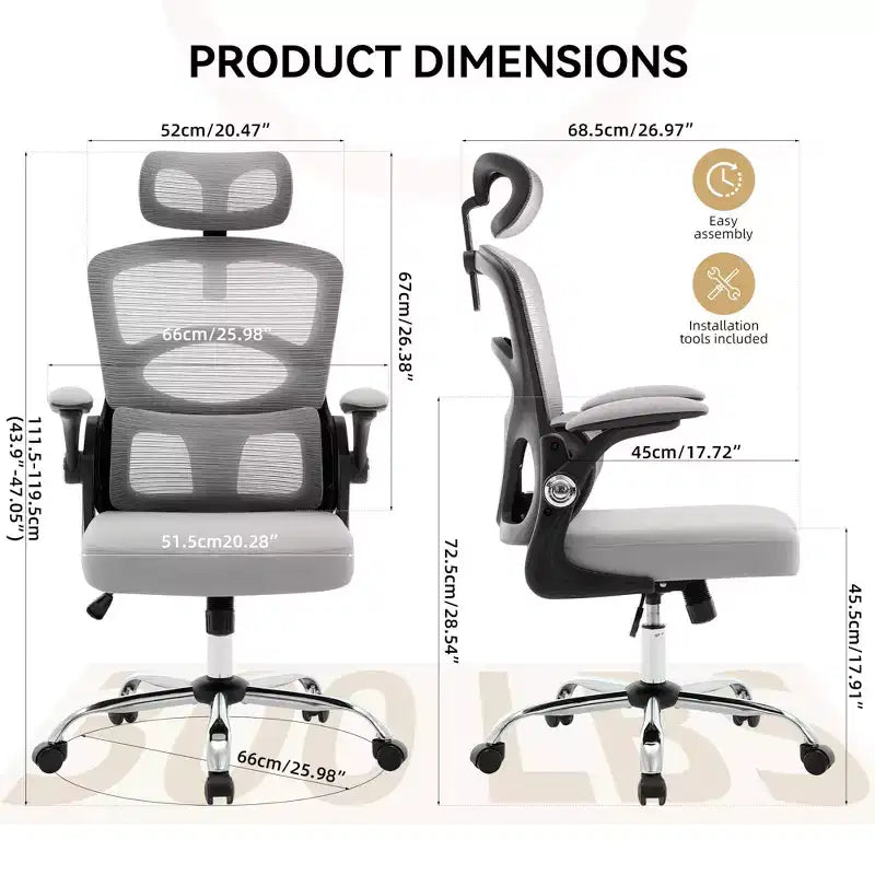 Black / Gray High-Back Mesh Ergonomic Office Chair, Single Seat