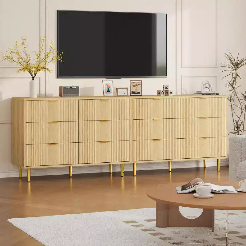 Green / Natural / White Fluted 6-Drawer Dresser, Modern Style, Single Use