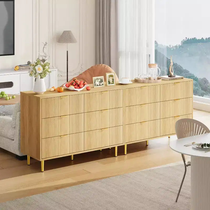 Green / Natural / White Fluted 6-Drawer Dresser, Modern Style, Single Use
