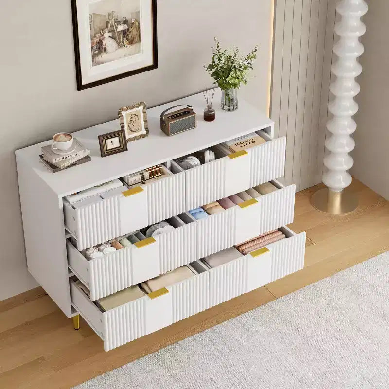 Green / Natural / White Fluted 6-Drawer Dresser, Modern Style, Single Use