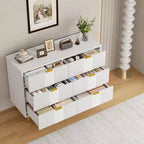 Comò a 6 cassetti con scanalature, verde/naturale/bianco, stile moderno, uso singolo