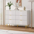 Comò a 6 cassetti con scanalature, verde/naturale/bianco, stile moderno, uso singolo