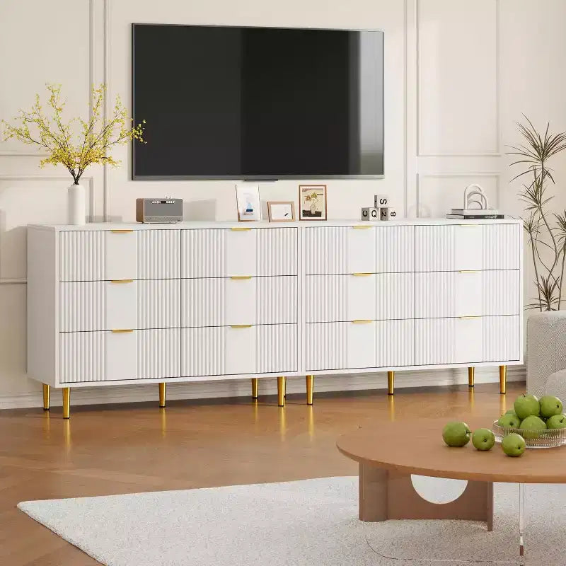 Green / Natural / White Fluted 6-Drawer Dresser, Modern Style, Single Use