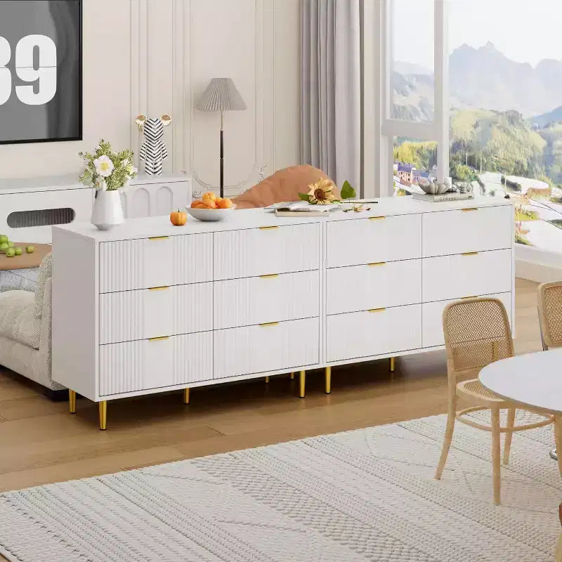 Green / Natural / White Fluted 6-Drawer Dresser, Modern Style, Single Use