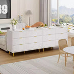 Comò a 6 cassetti con scanalature, verde/naturale/bianco, stile moderno, uso singolo
