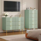 Comò a 6 cassetti con scanalature, verde/naturale/bianco, stile moderno, uso singolo