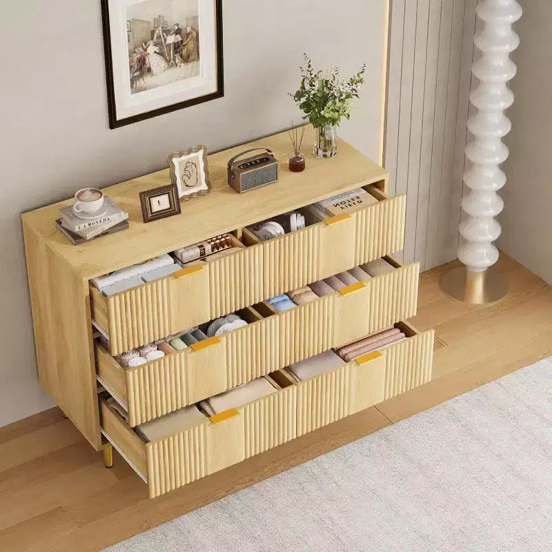 Green / Natural / White Fluted 6-Drawer Dresser, Modern Style, Single Use