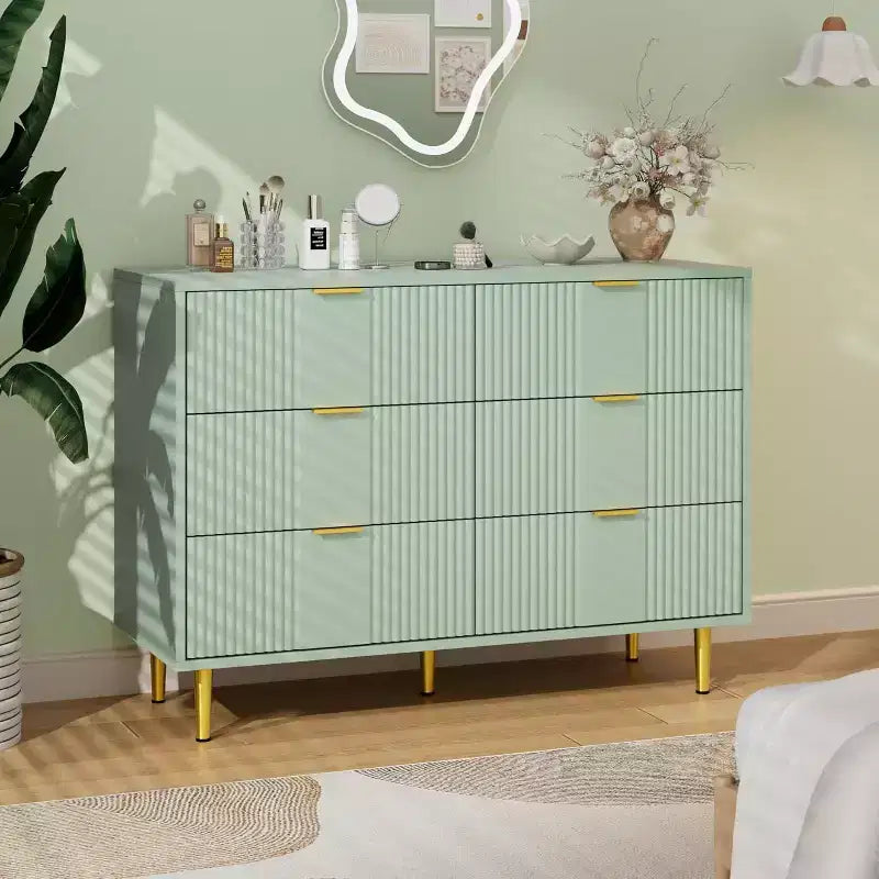 Fluted Dresser for Bedroom with 6 Drawers, 39.4 Wide Modern Chest of Drawers with Metal Handle, Wooden Closet Clothes Storage Organizer