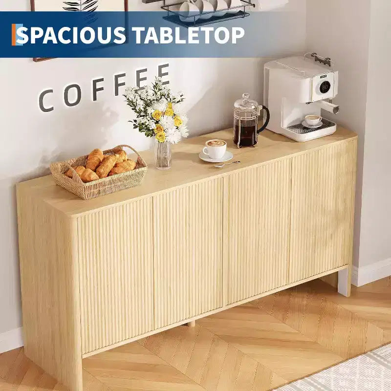 Brown Fluted-Door Sideboard Buffet Cabinet with Storage, 58"