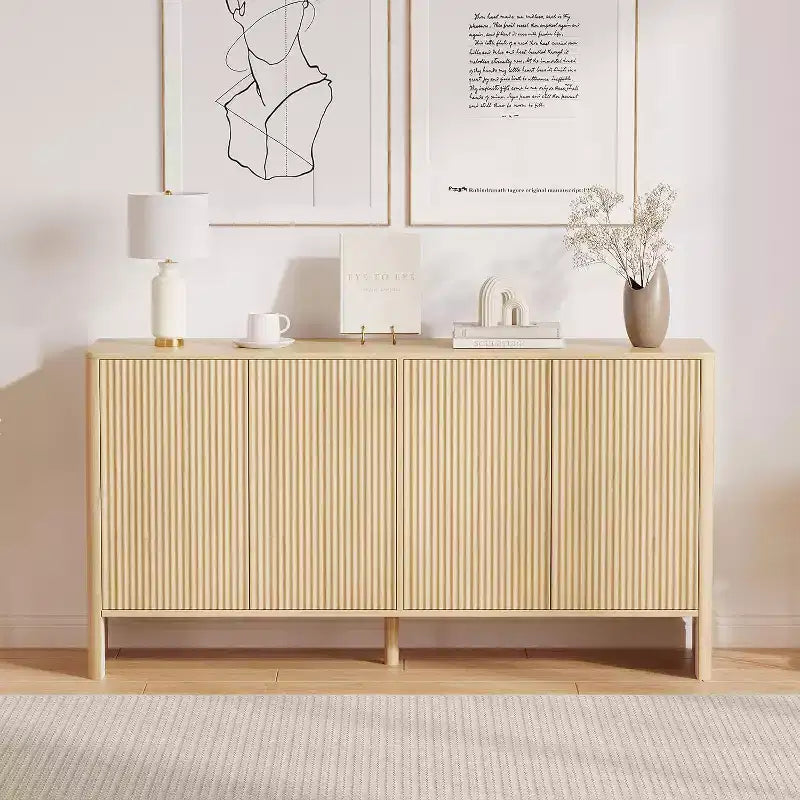Brown Fluted-Door Sideboard Buffet Cabinet with Storage, 58"