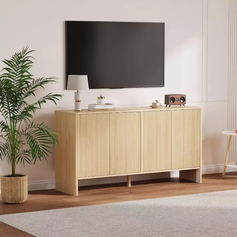 Brown Fluted-Door Sideboard Buffet Cabinet with Storage, 58"