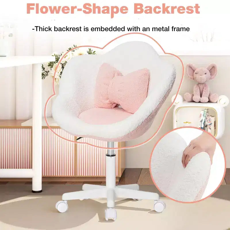 Beige / Pink Flower-Shaped Kids Swivel Desk Chair, 1-Seat, Adjustable Height