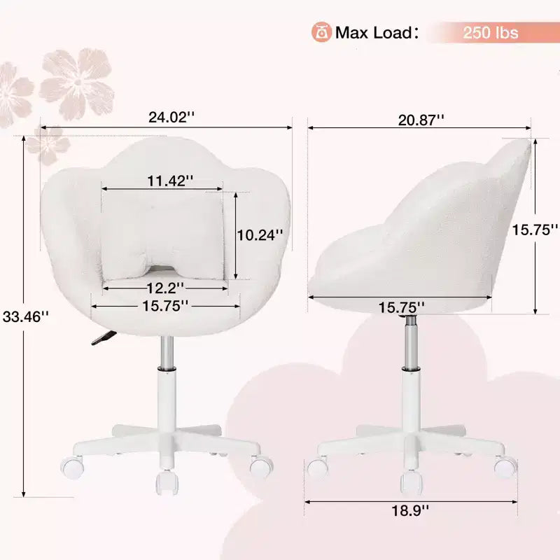 Beige / Pink Flower-Shaped Kids Swivel Desk Chair, 1-Seat, Adjustable Height