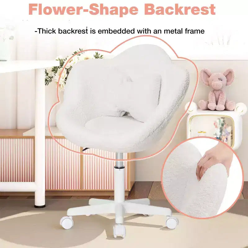 Beige / Pink Flower-Shaped Kids Swivel Desk Chair, 1-Seat, Adjustable Height