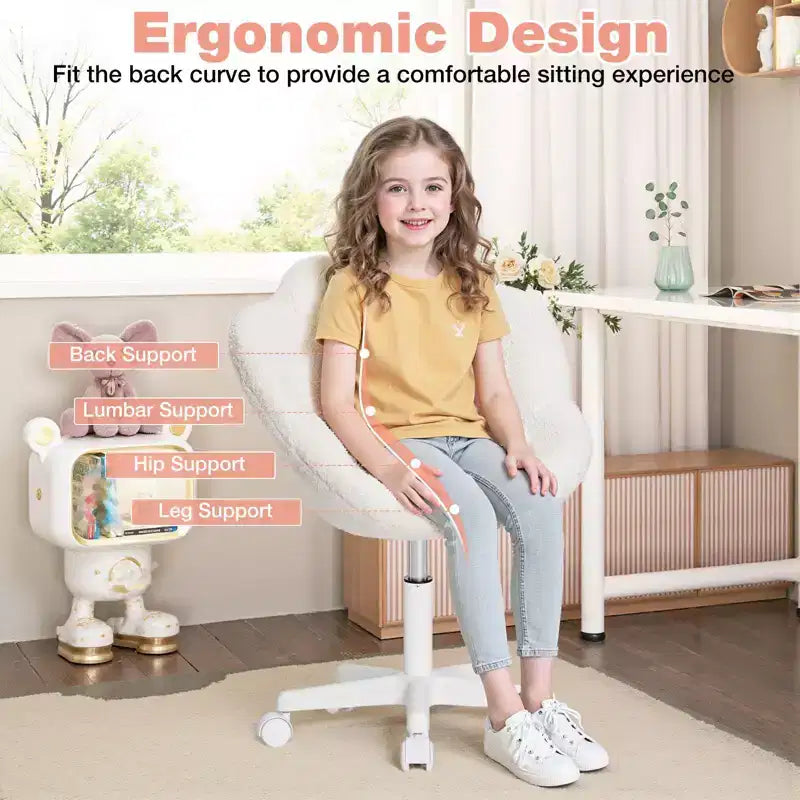 Beige / Pink Flower-Shaped Kids Swivel Desk Chair, 1-Seat, Adjustable Height