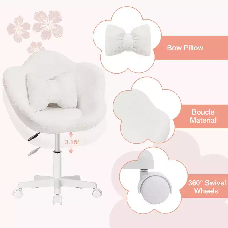 Beige / Pink Flower-Shaped Kids Swivel Desk Chair, 1-Seat, Adjustable Height