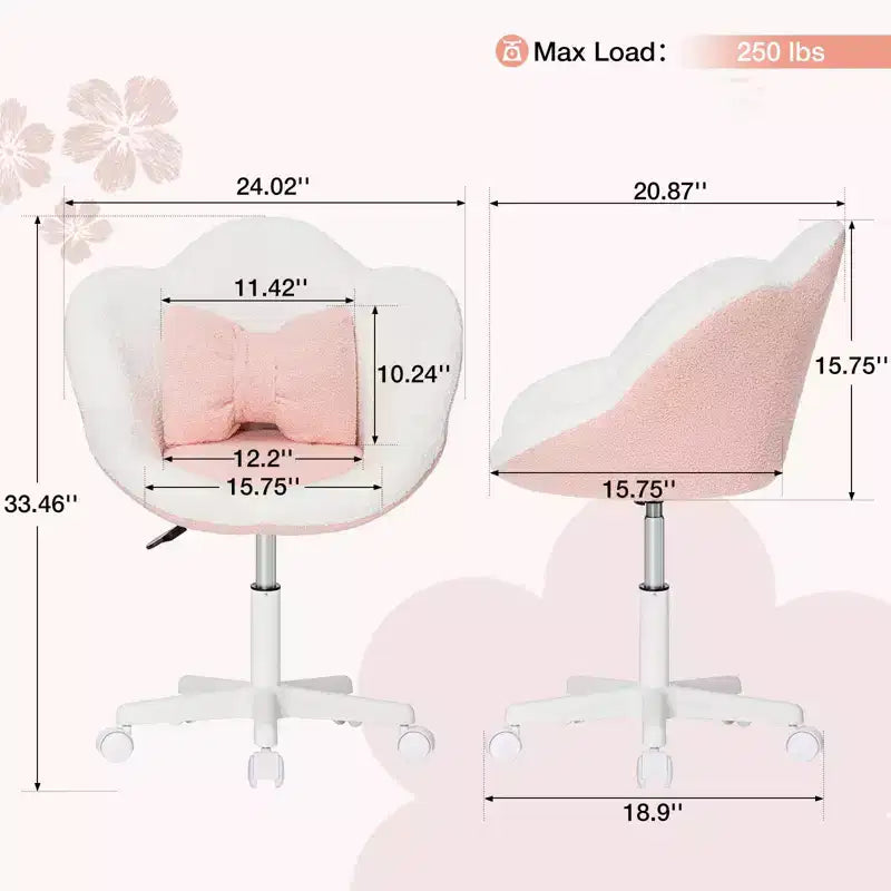 Beige / Pink Flower-Shaped Kids Swivel Desk Chair, 1-Seat, Adjustable Height