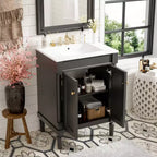 Mobile da bagno nero moderno da 24" con lavabo singolo e vano portaoggetti, 1 persona