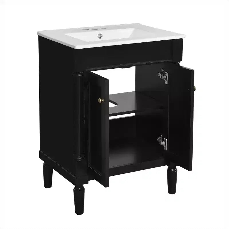 24" Black Modern Single-Sink Bathroom Vanity Cabinet with Storage, 1-Person