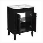 Mobile da bagno nero moderno da 24" con lavabo singolo e vano portaoggetti, 1 persona