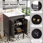 Mobile da bagno nero moderno da 24" con lavabo singolo e vano portaoggetti, 1 persona