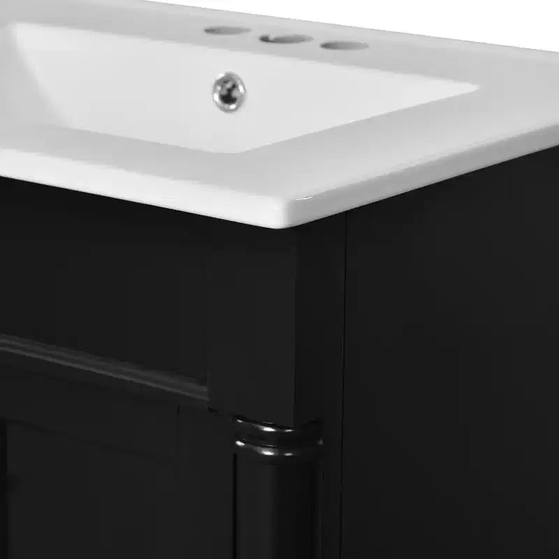 24" Black Modern Single-Sink Bathroom Vanity Cabinet with Storage, 1-Person