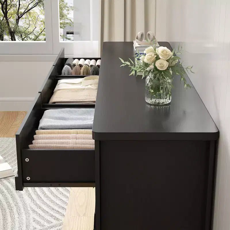 Beige / Black / White 9-Drawer Dresser with Scalloped Front, Single