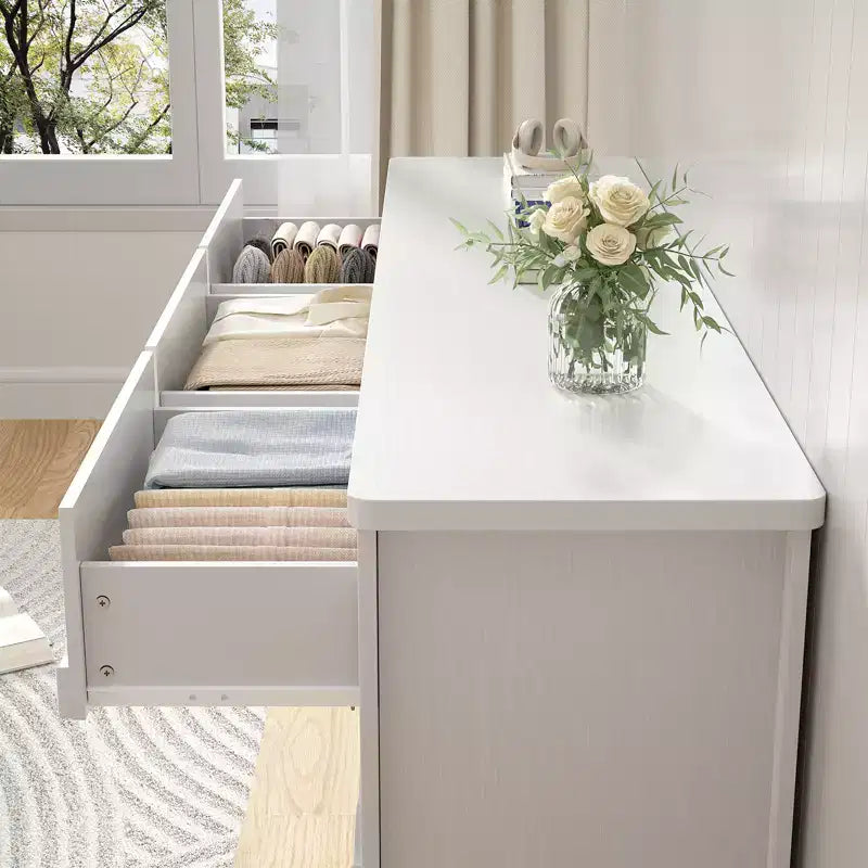 Beige / Black / White 9-Drawer Dresser with Scalloped Front, Single