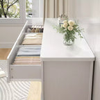 Comò a 9 cassetti Beige / Nero / Bianco con frontale smerlato, Singolo