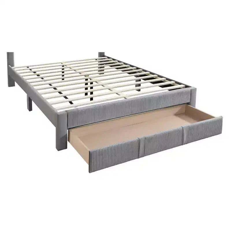 Charcoal / Gray Corduroy Platform Bed with Storage Drawer – Full / Queen, 1-Person