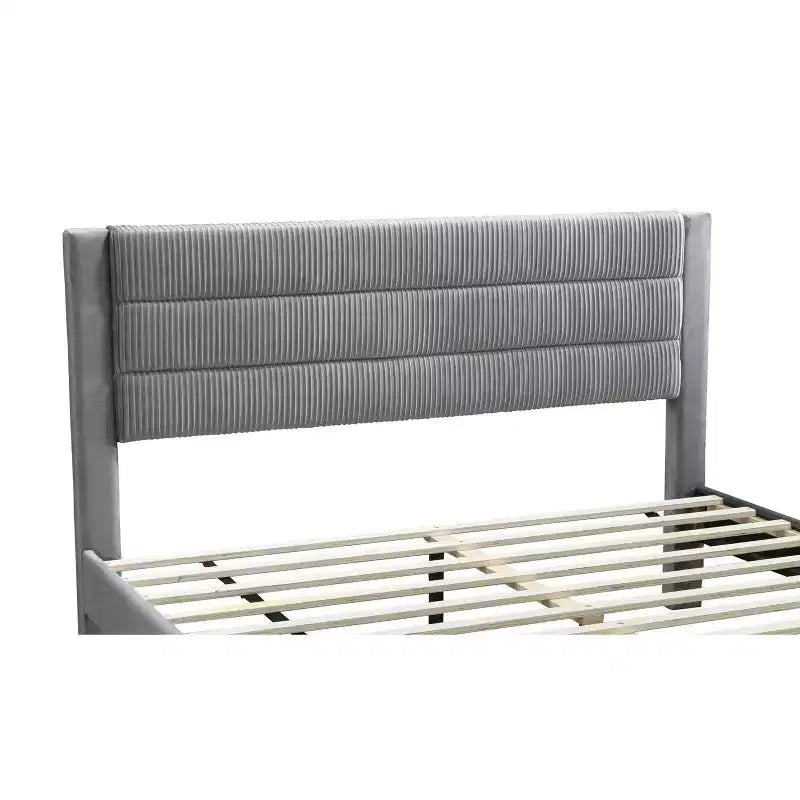 Charcoal / Gray Corduroy Platform Bed with Storage Drawer – Full / Queen, 1-Person