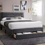 Letto a piattaforma in velluto a coste color carbone/grigio con cassetto portaoggetti – Piazza e mezza/Matrimoniale, 1 persona
