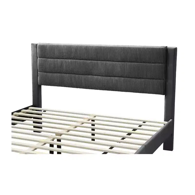Charcoal / Gray Corduroy Platform Bed with Storage Drawer – Full / Queen, 1-Person