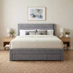 Letto a piattaforma in velluto a coste color carbone/grigio con cassetto portaoggetti – Piazza e mezza/Matrimoniale, 1 persona