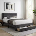 GDFStudio Bennett Modern Corduroy Upholstered Platform Bed with Channel Tufted Headboard and Storage Drawer