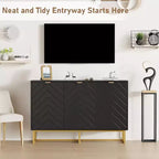 Mobiletto credenza a spina di pesce bianco/nero, mobile console a 1 anta, legno di frassino, maniglie dorate