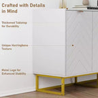 Mobiletto credenza a spina di pesce bianco/nero, mobile console a 1 anta, legno di frassino, maniglie dorate