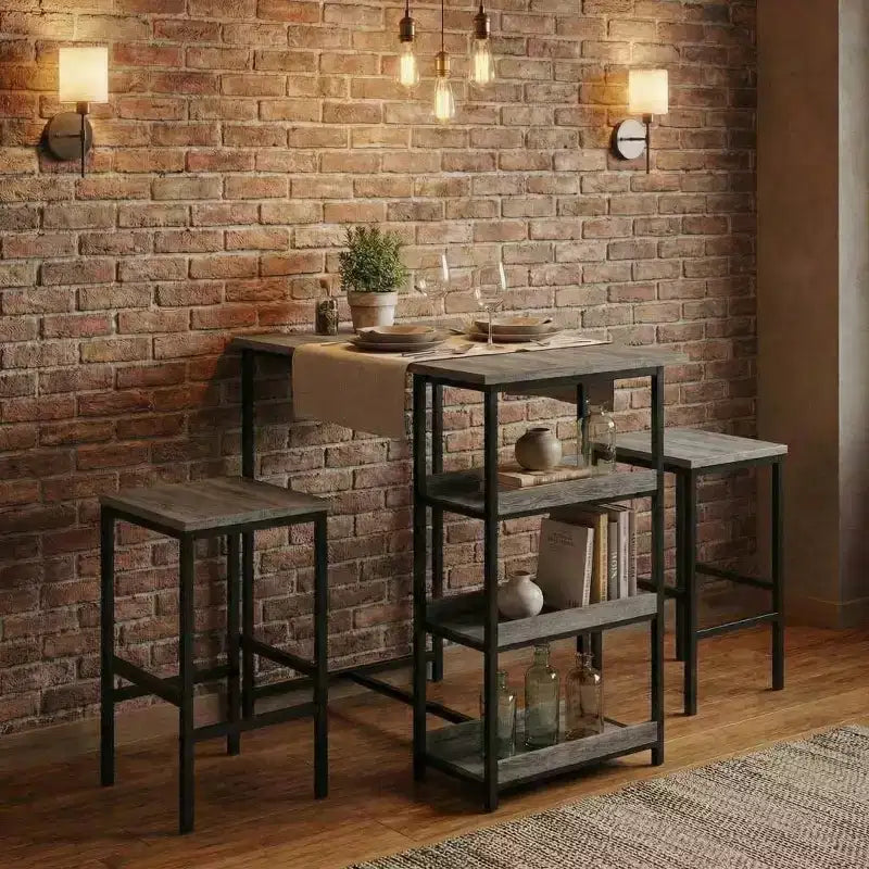 Black/Grey/Vintage 3-Piece Industrial Dining Set, Seats 2 – Metal Frame & Wood Top