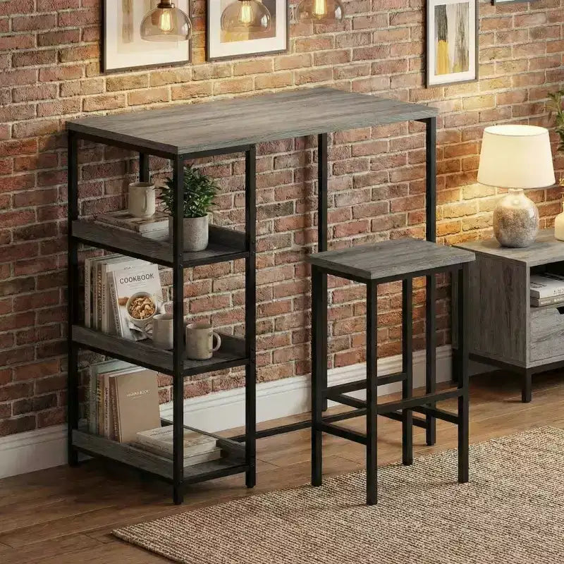 Black/Grey/Vintage 3-Piece Industrial Dining Set, Seats 2 – Metal Frame & Wood Top