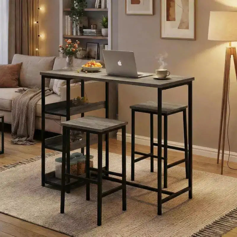Black/Grey/Vintage 3-Piece Industrial Dining Set, Seats 2 – Metal Frame & Wood Top