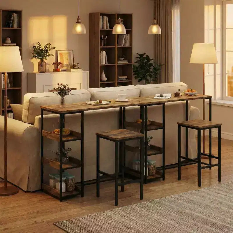 Black/Grey/Vintage 3-Piece Industrial Dining Set, Seats 2 – Metal Frame & Wood Top